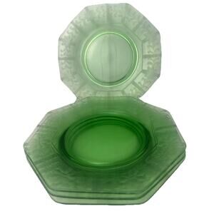 Imperial Glass Molly Uranium Depression Glass Plates, UV Reactive Glass Set Of 4